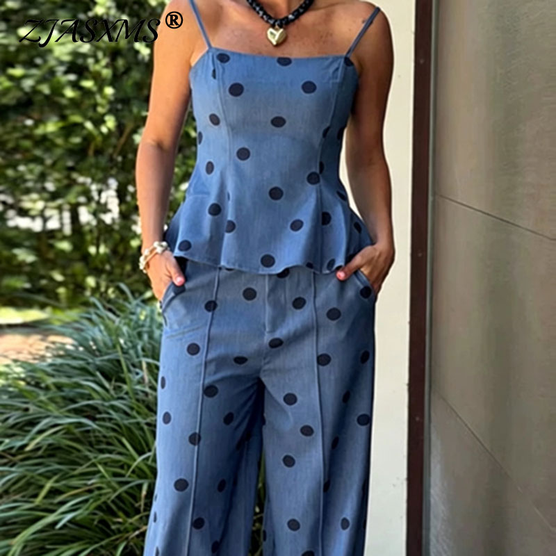 Suspender Tank Top - طقم نسائي من قطعتين بنقشة منقطة